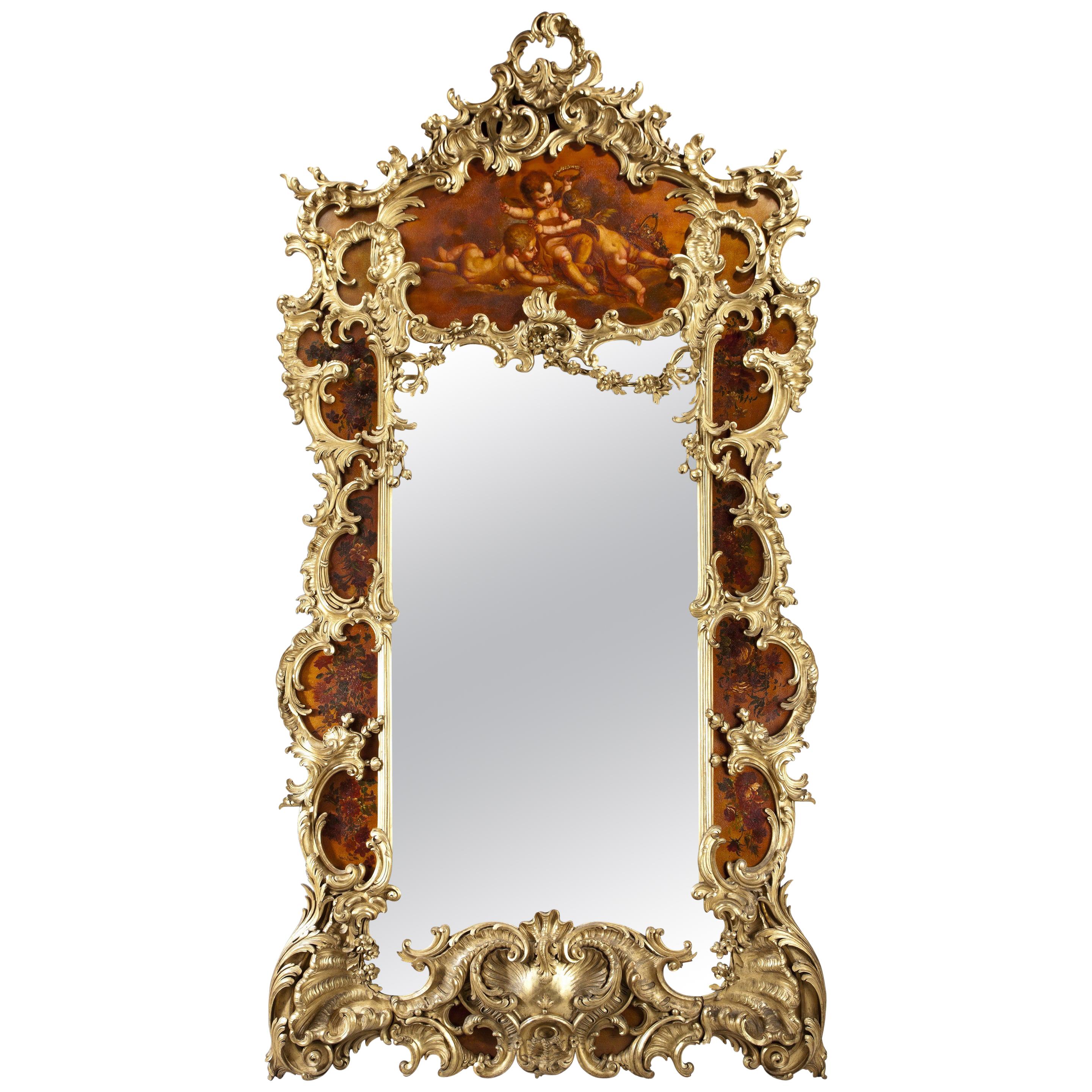 Large Giltwood and Vernis Martin Mirror by Louis Majorelle from the Dutch Royal
