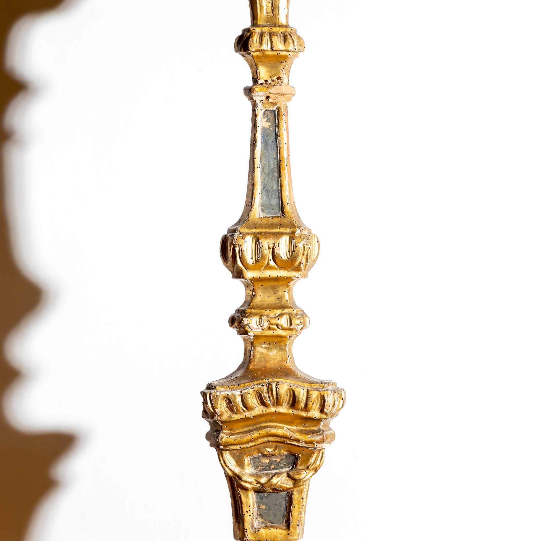 Italian Large Giltwood Baroque Altar Candlestick, Italy, 18th Century For Sale