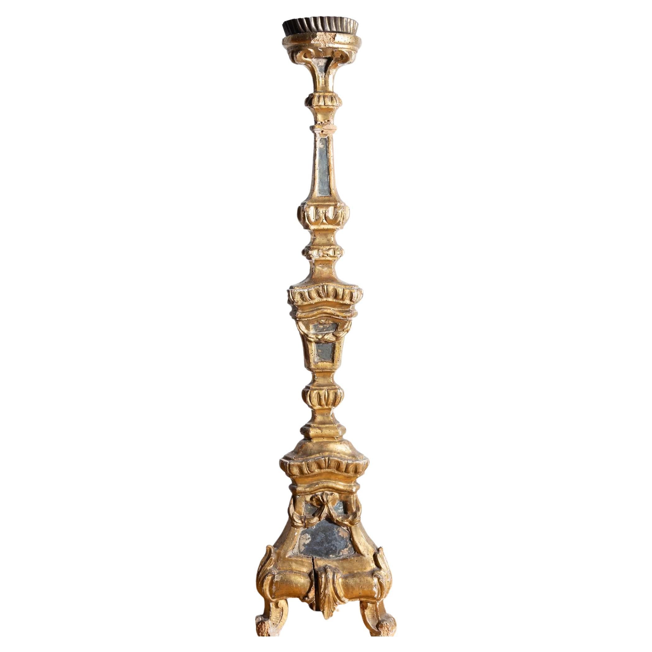 Large Giltwood Baroque Altar Candlestick, Italy, 18th Century
