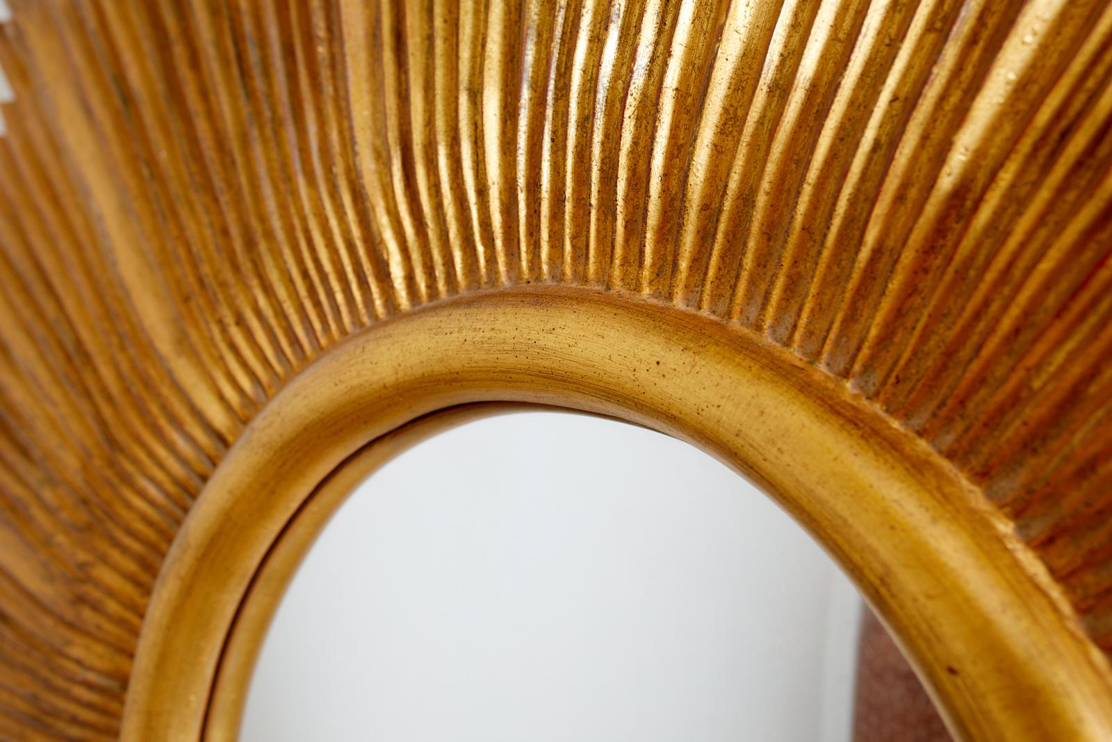 Gesso Large Giltwood Carved Convex Sunburst Mirror For Sale