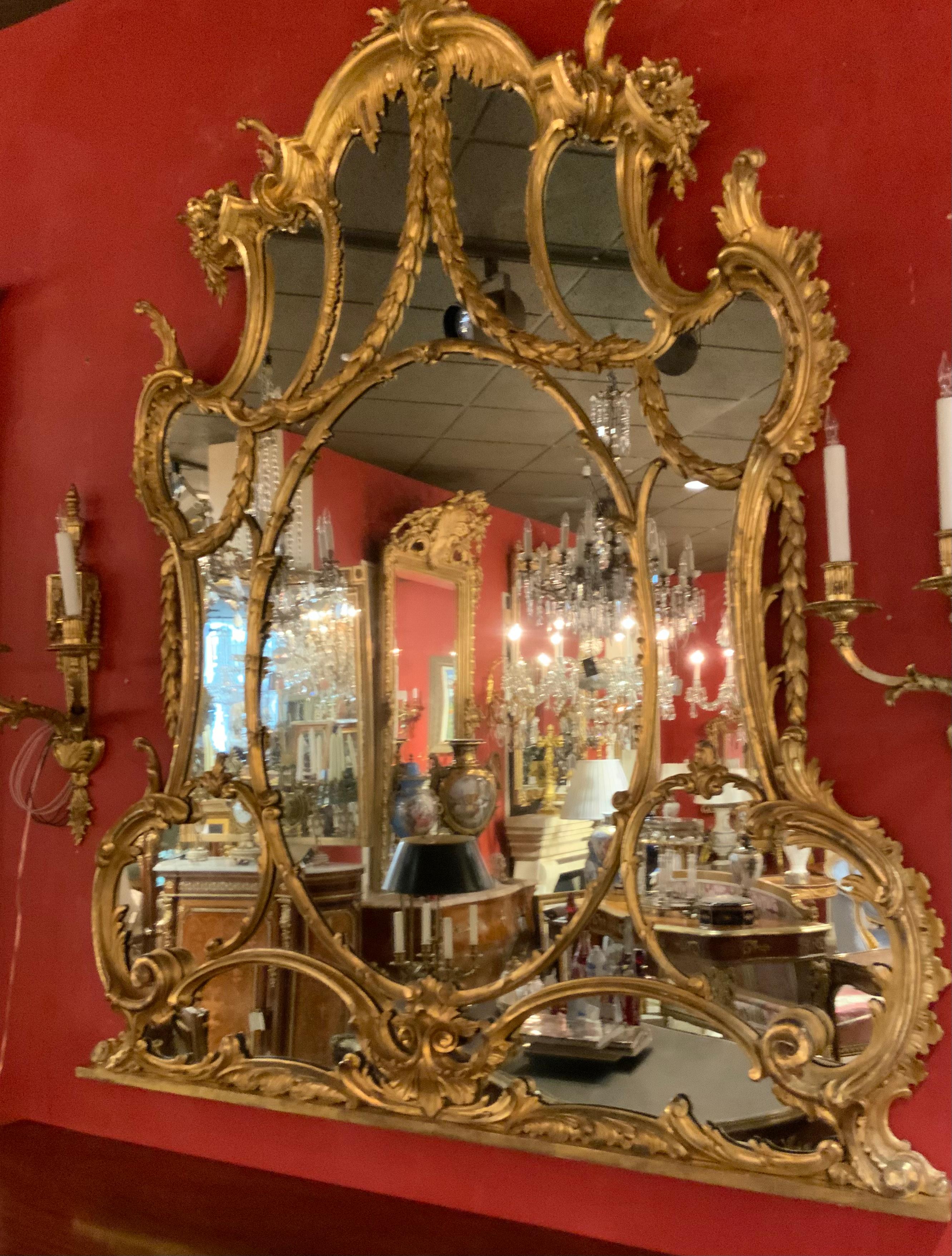 Large Giltwood Chinese Chippendale Mirror, George III Style, 18th Century 1