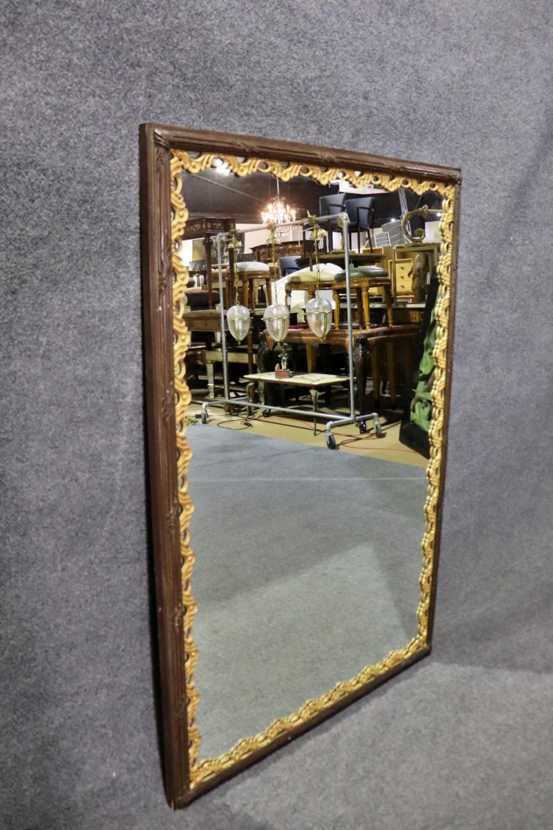 Walnut Large Giltwood Dark Framed French Directoire Wall MIrror  For Sale
