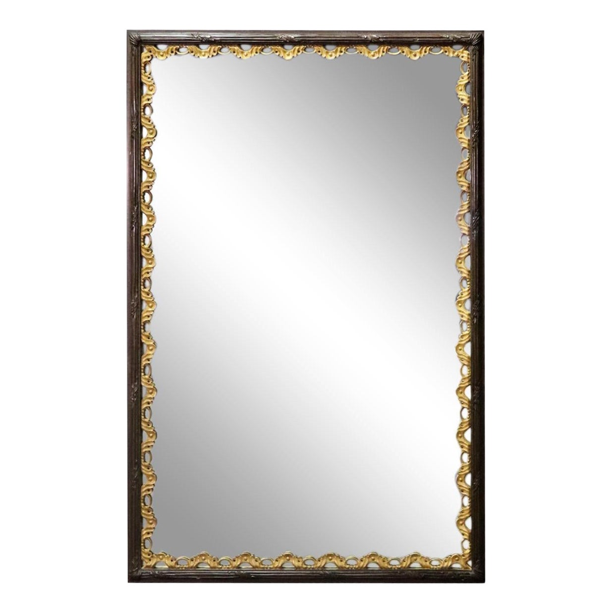 Großer dunkel gerahmter französischer Directoire-Wand MIrror aus vergoldetem Holz im Angebot