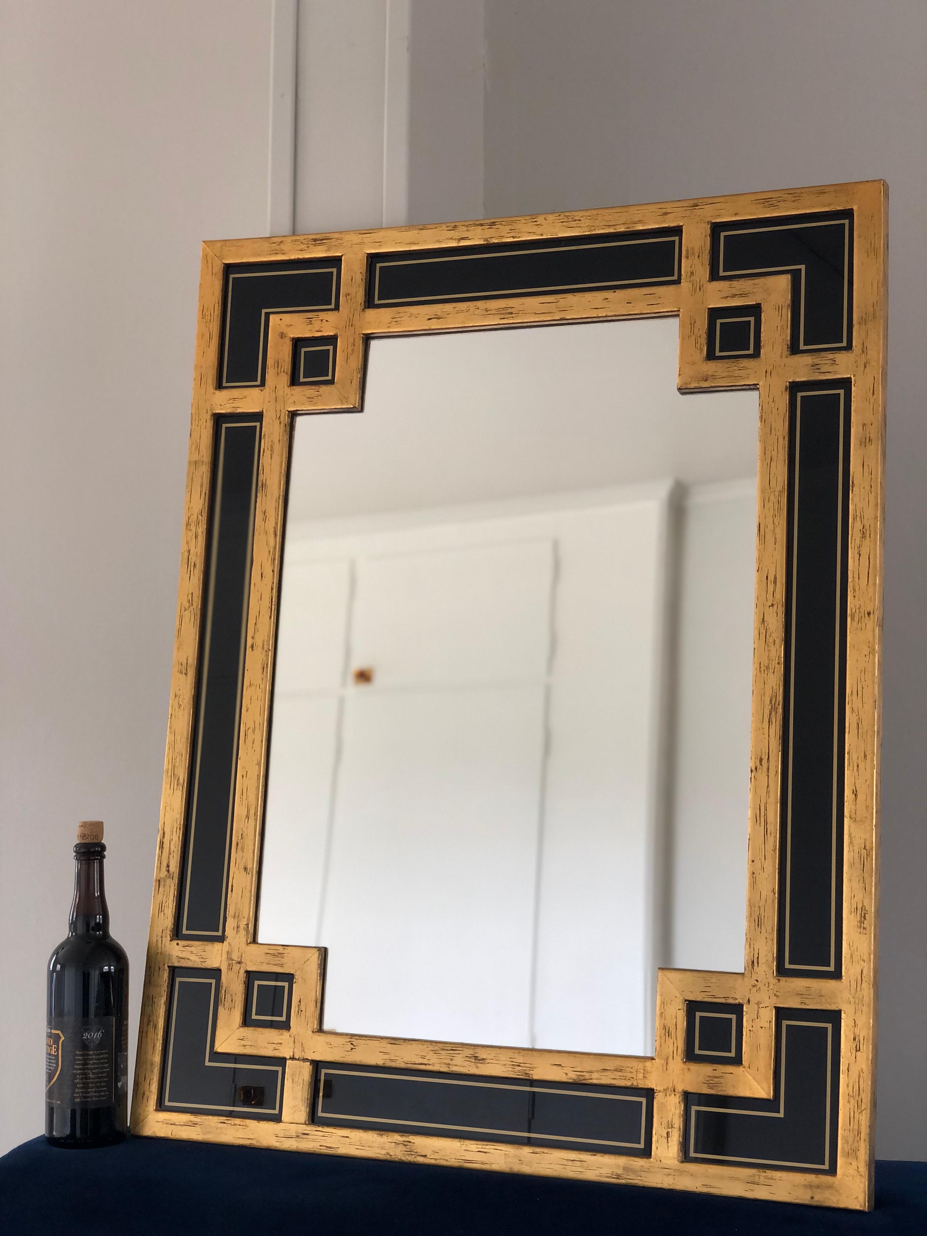 Mid-Century Modern Grand miroir Deknudt en bois doré style Meander 1970S en vente