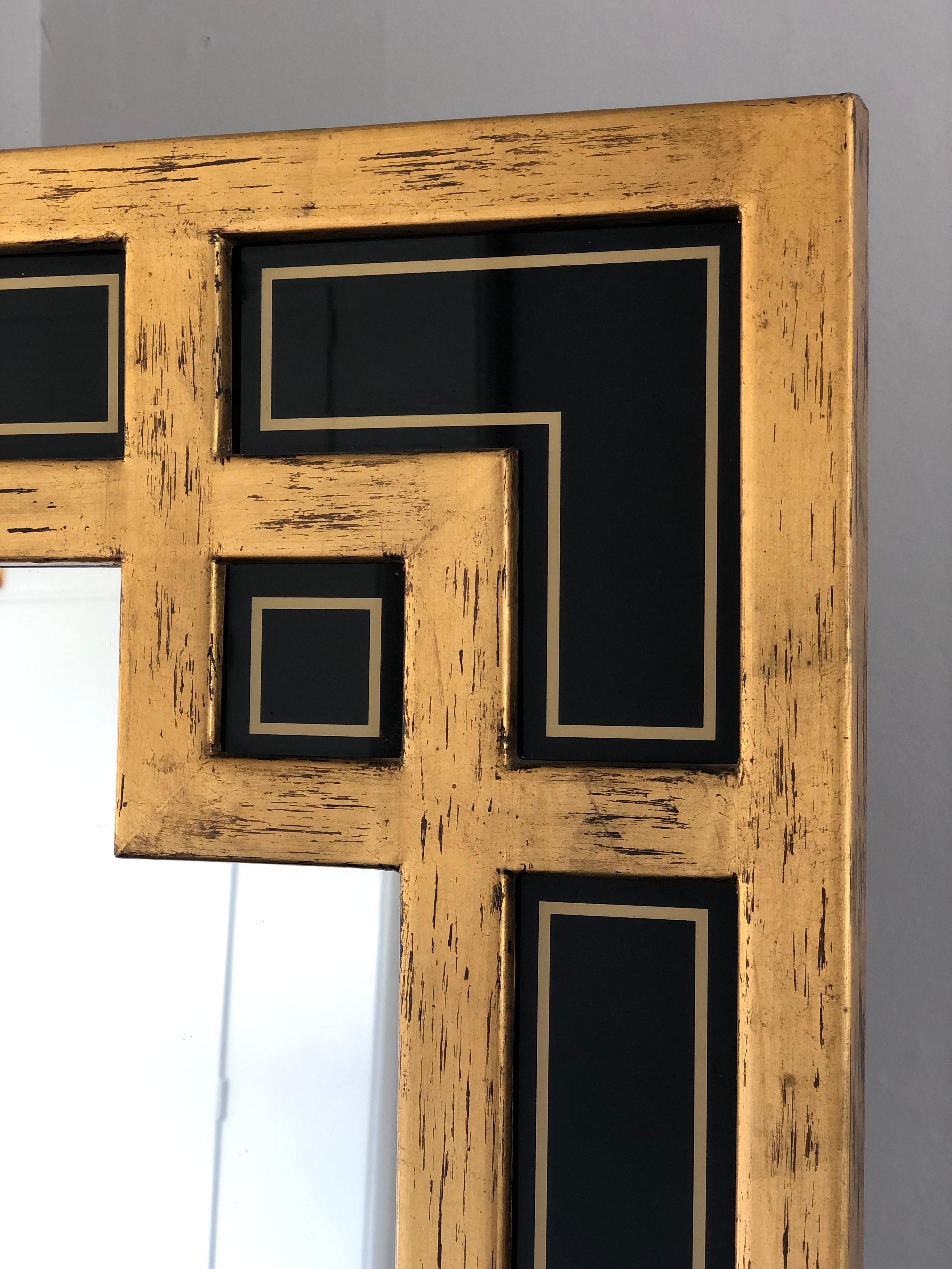 Doré Grand miroir Deknudt en bois doré style Meander 1970S en vente