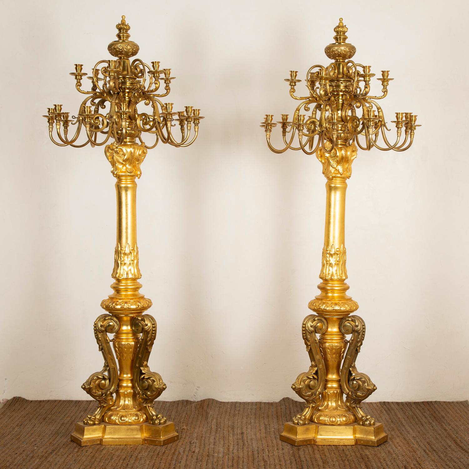 Large Giltwood and Gilt Bronze French Candelabra, circa 1870 For Sale 11