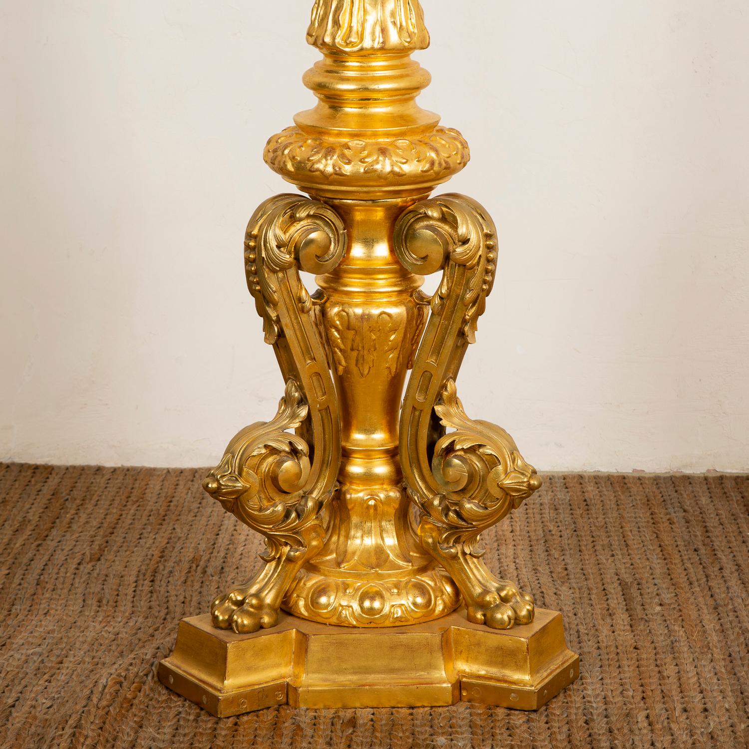 Large Giltwood and Gilt Bronze French Candelabra, circa 1870 For Sale 4
