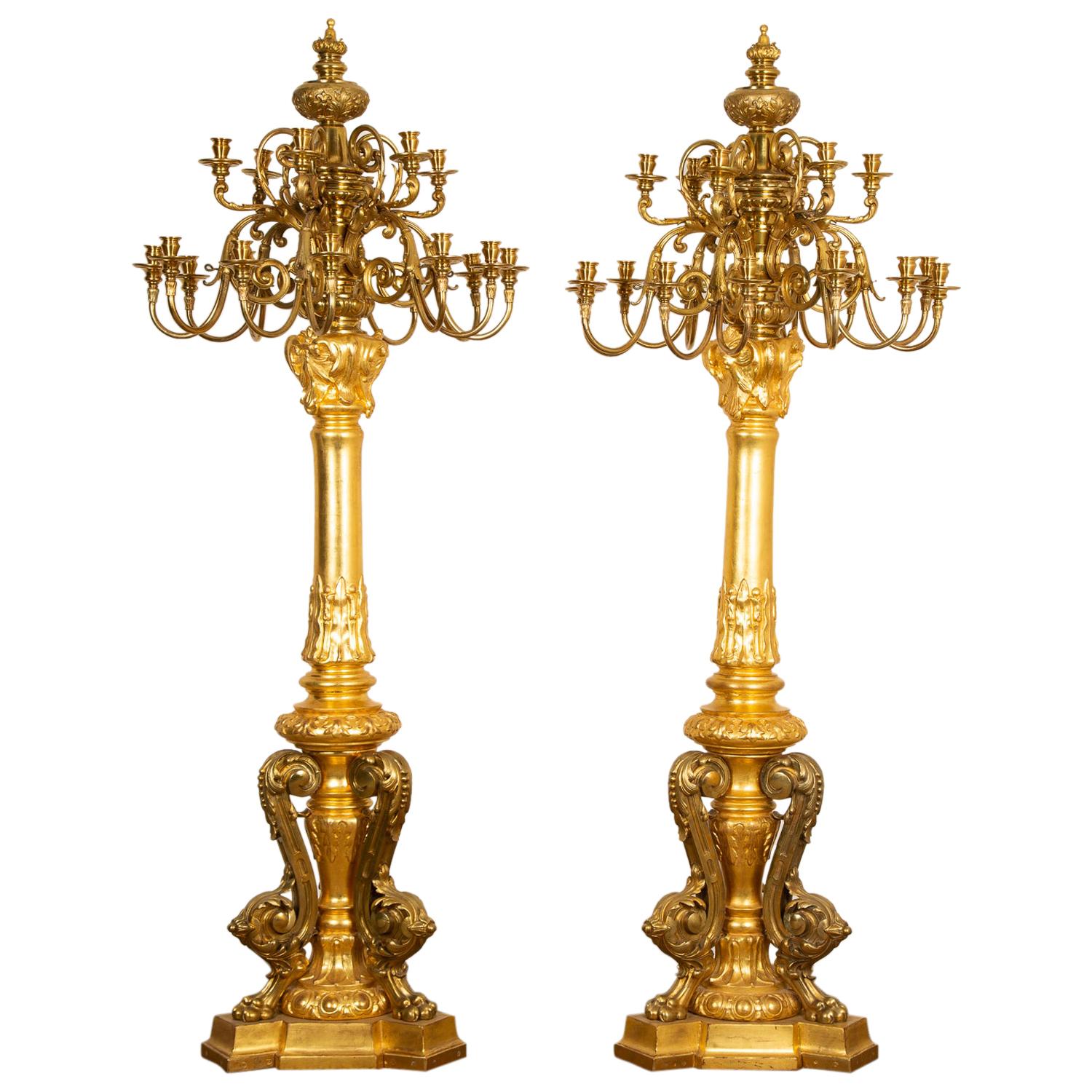 Large Giltwood and Gilt Bronze French Candelabra, circa 1870 For Sale