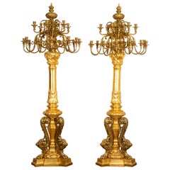 Großer französischer Kandelaber aus Giltwood und vergoldeter Bronze, um 1870