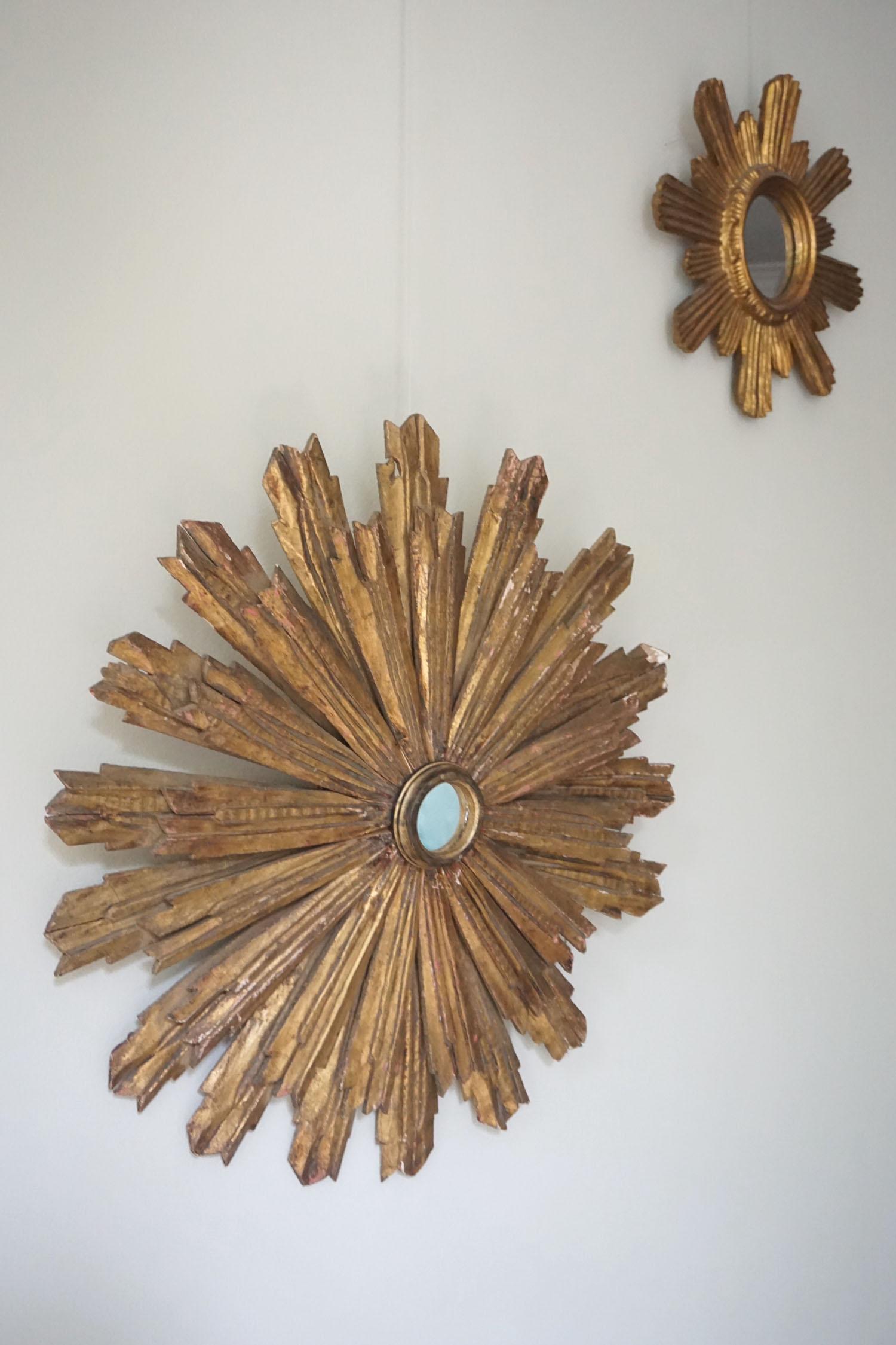 Miroir Grand miroir étoilé italien en bois doré en vente