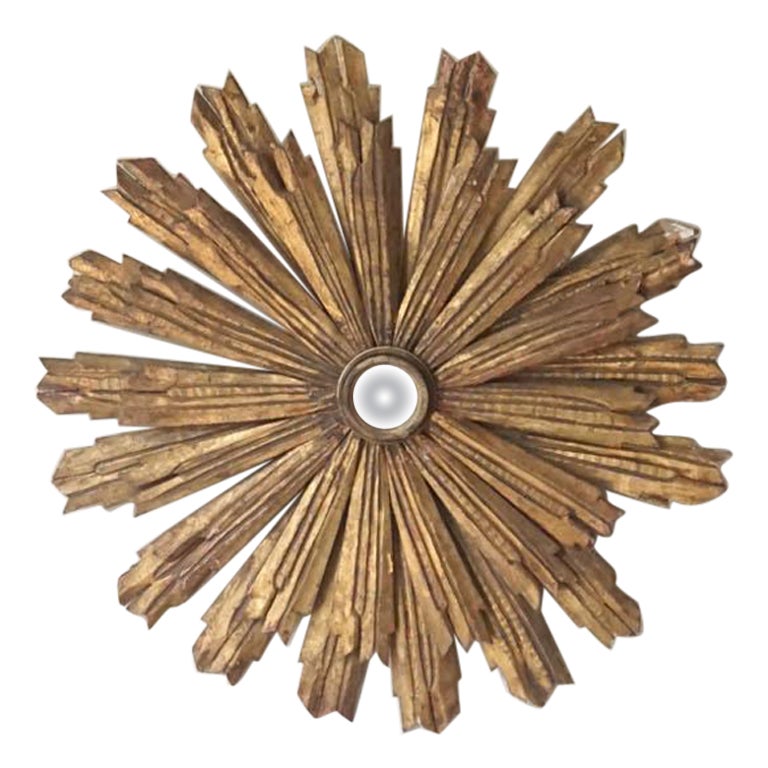 Grande specchio italiano a stella in legno dorato