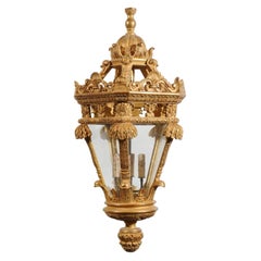 Grande lanterne en bois doré à 4 lumières, reproduction sculptée à la main