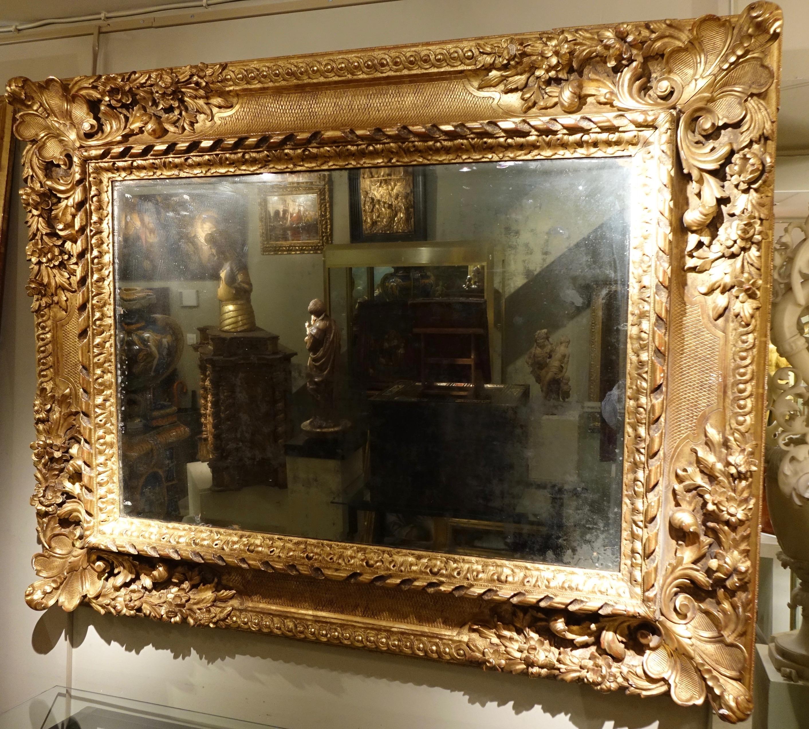 Wood Large Giltwood  Louis XIV Style Mirror , France  circa 1850