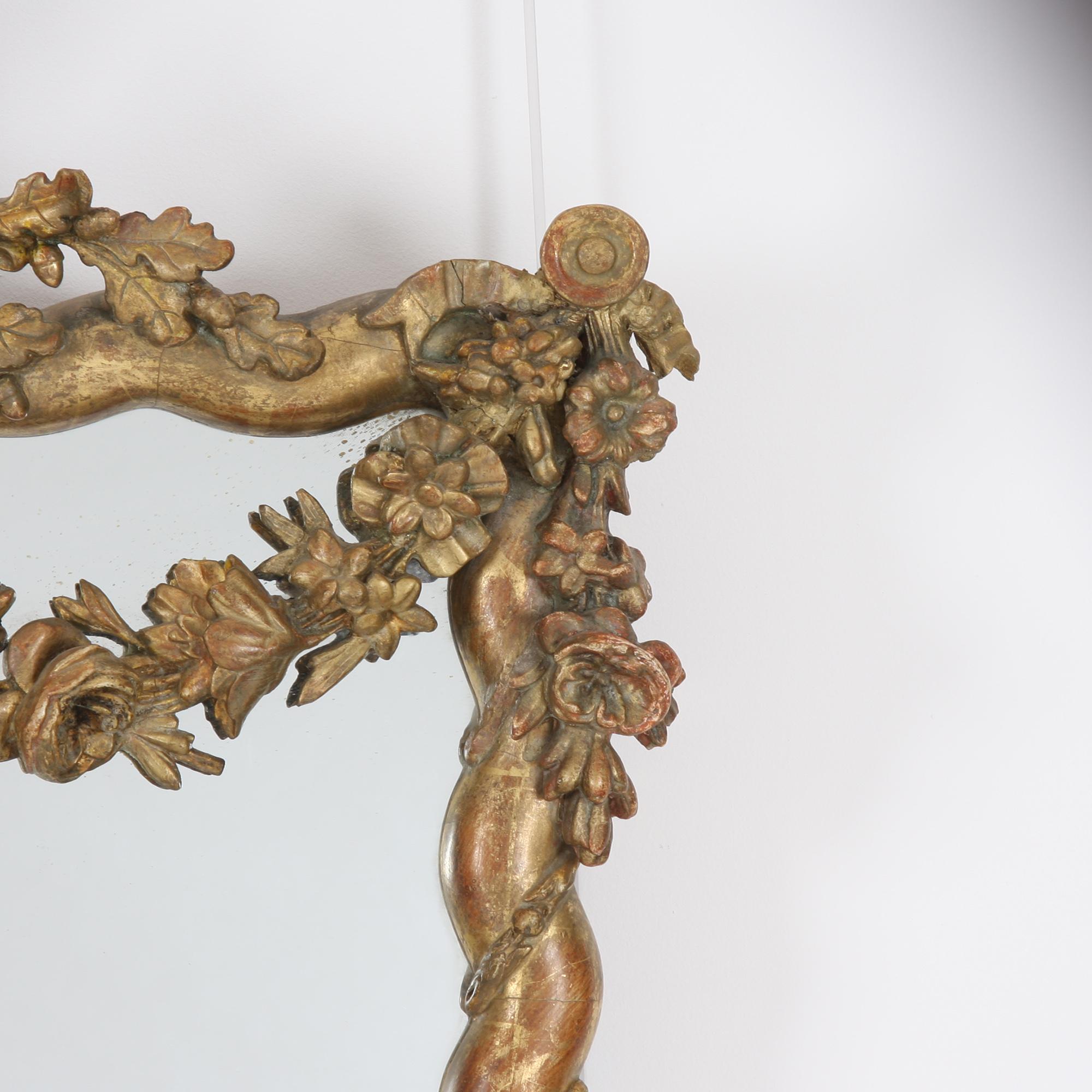 Large Giltwood Mirror with Bird and Floral Garland Detail 2