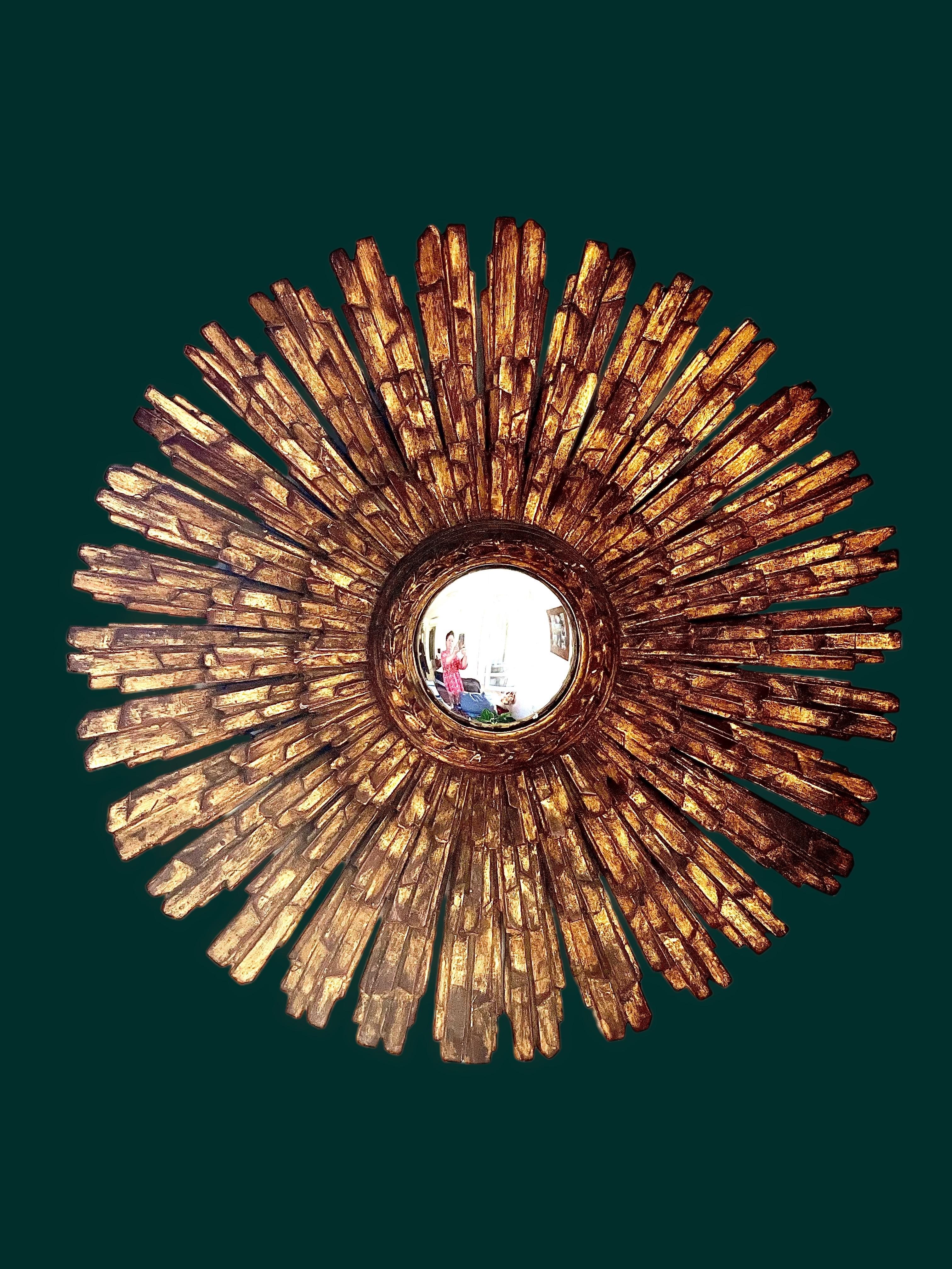 Impressive Giltwood Sunburst Convex Mirror For Sale 3