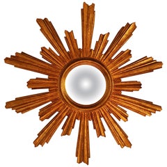 Large Giltwood Sunburst Convex Wall Mirror, End of 19th Century, France