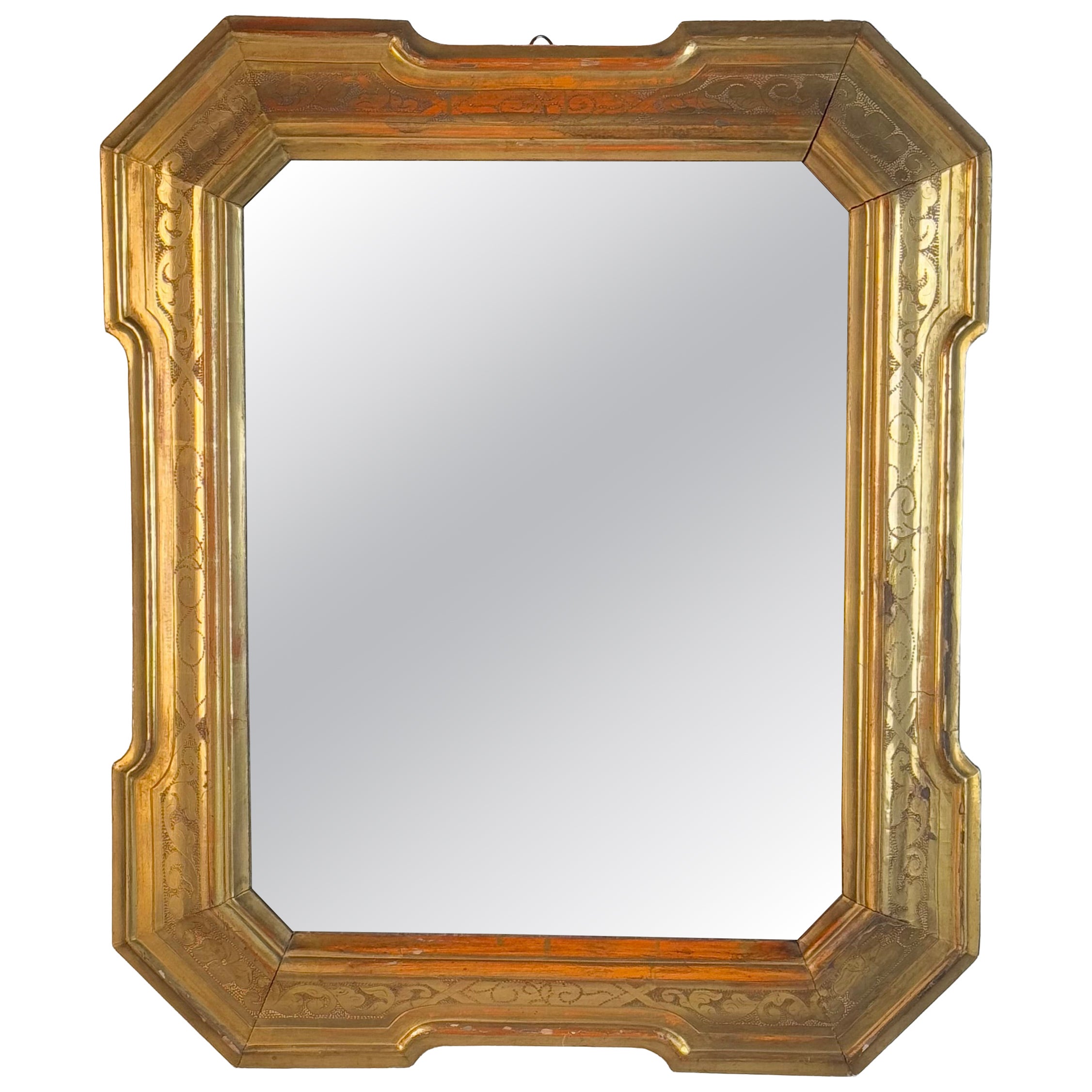Large Giltwood Tray Mirror with Engraved and Eglomisé Decoration, Italy, 1890s For Sale
