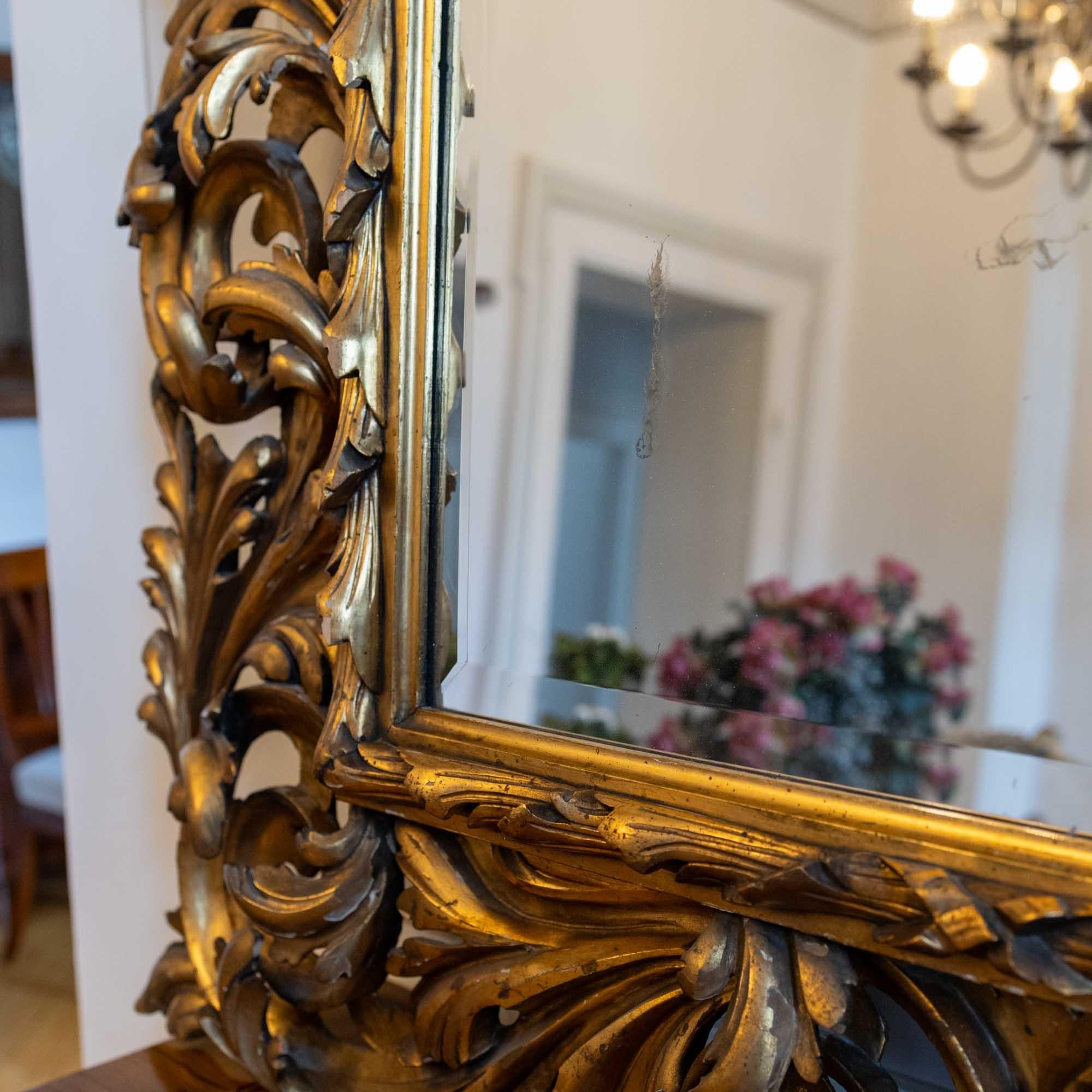 Italian Large Giltwood Wall Mirror, Florence, Italy circa 1880 For Sale