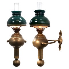 Antique Large Gimbaled Ship Wall Sconces, Matching Pair
