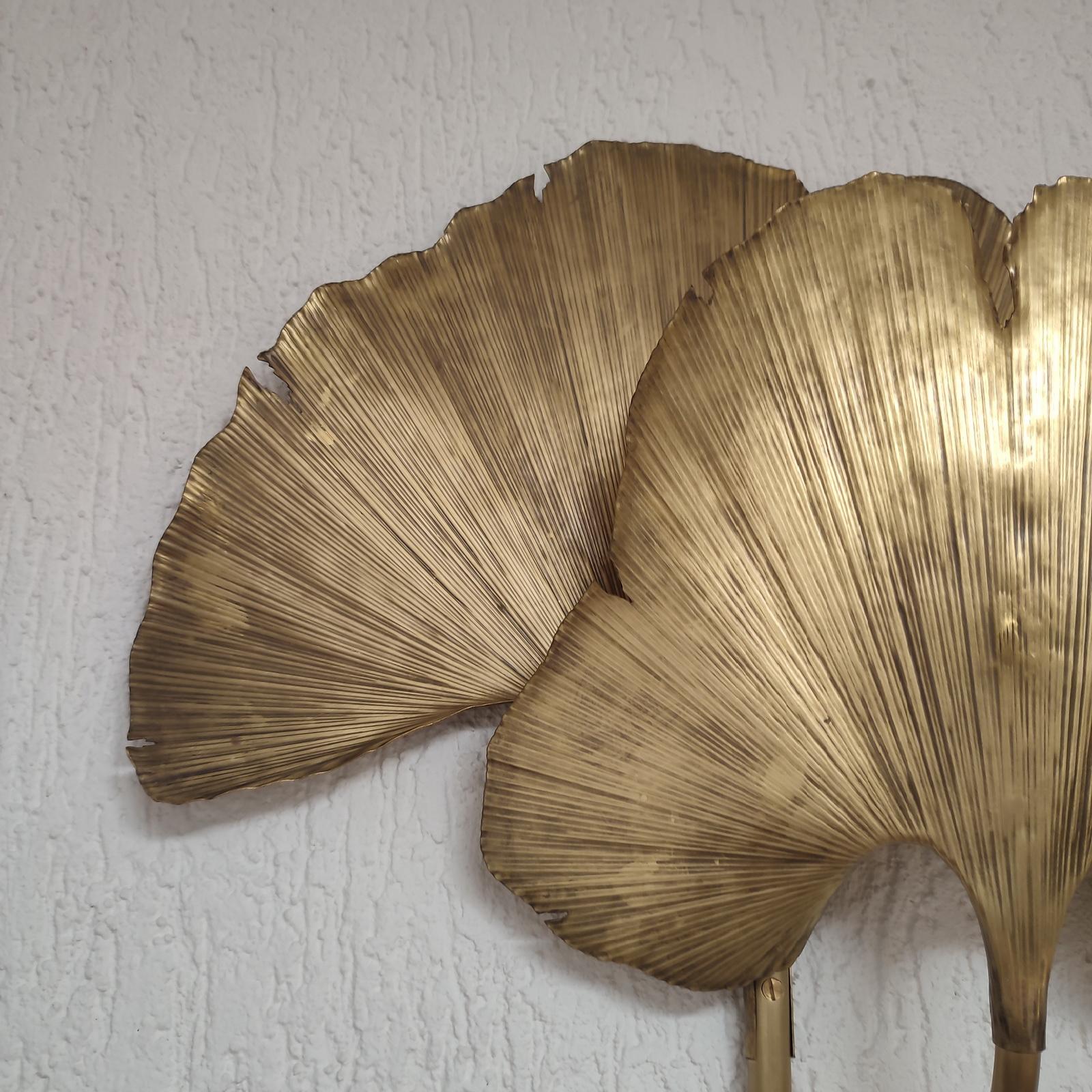 Large Ginkgo Leave Brass Wall Light Organic Shape, Tommaso Barbi Style 5
