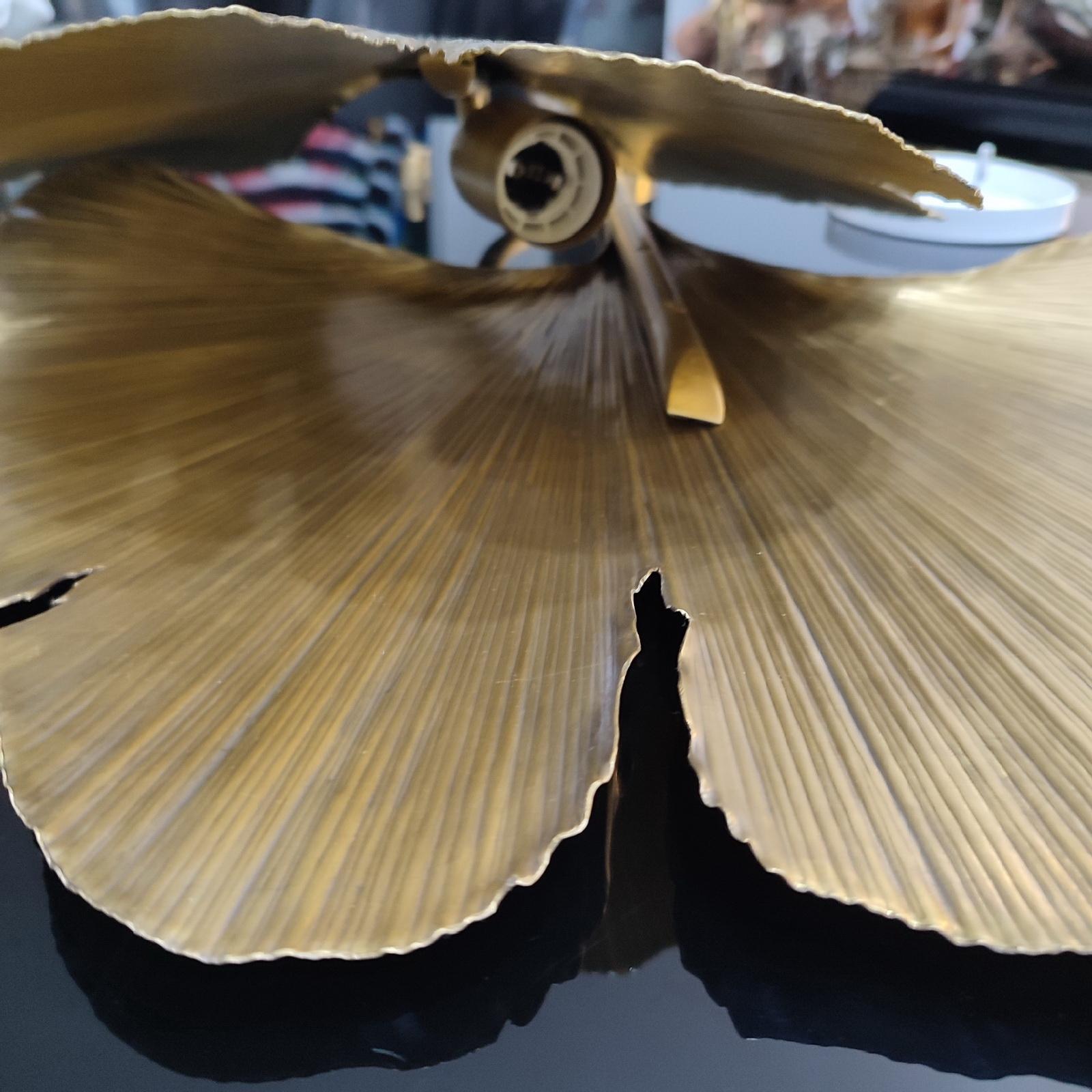 Large Ginkgo Leave Brass Wall Light Organic Shape, Tommaso Barbi Style 8