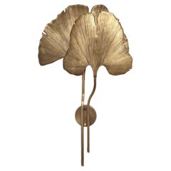 Large Ginkgo Leave Brass Wall Light Organic Shape, Tommaso Barbi Style