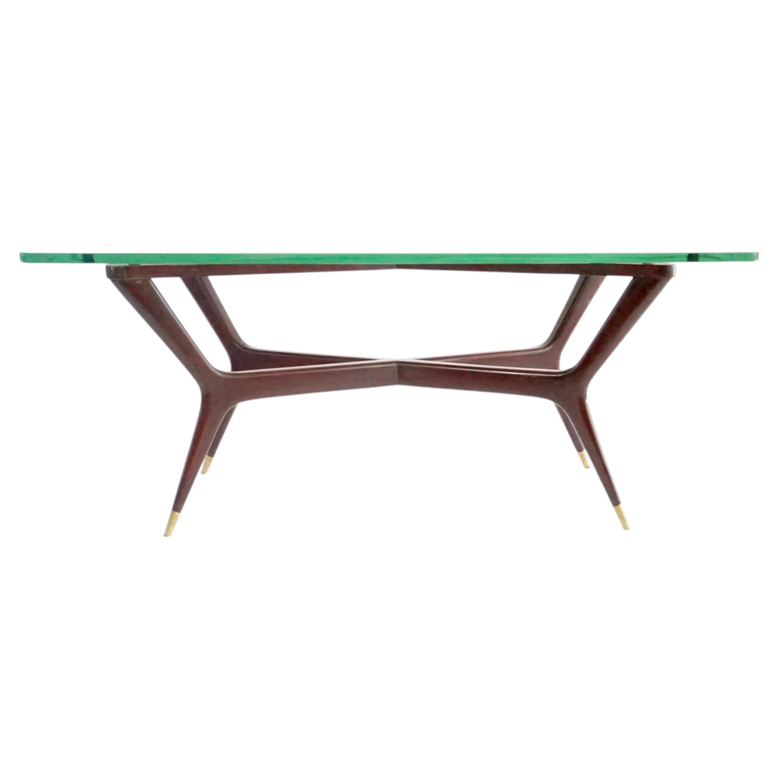 large Gio Ponti coffee table, walnut and Fontana arte thick glass, 1940