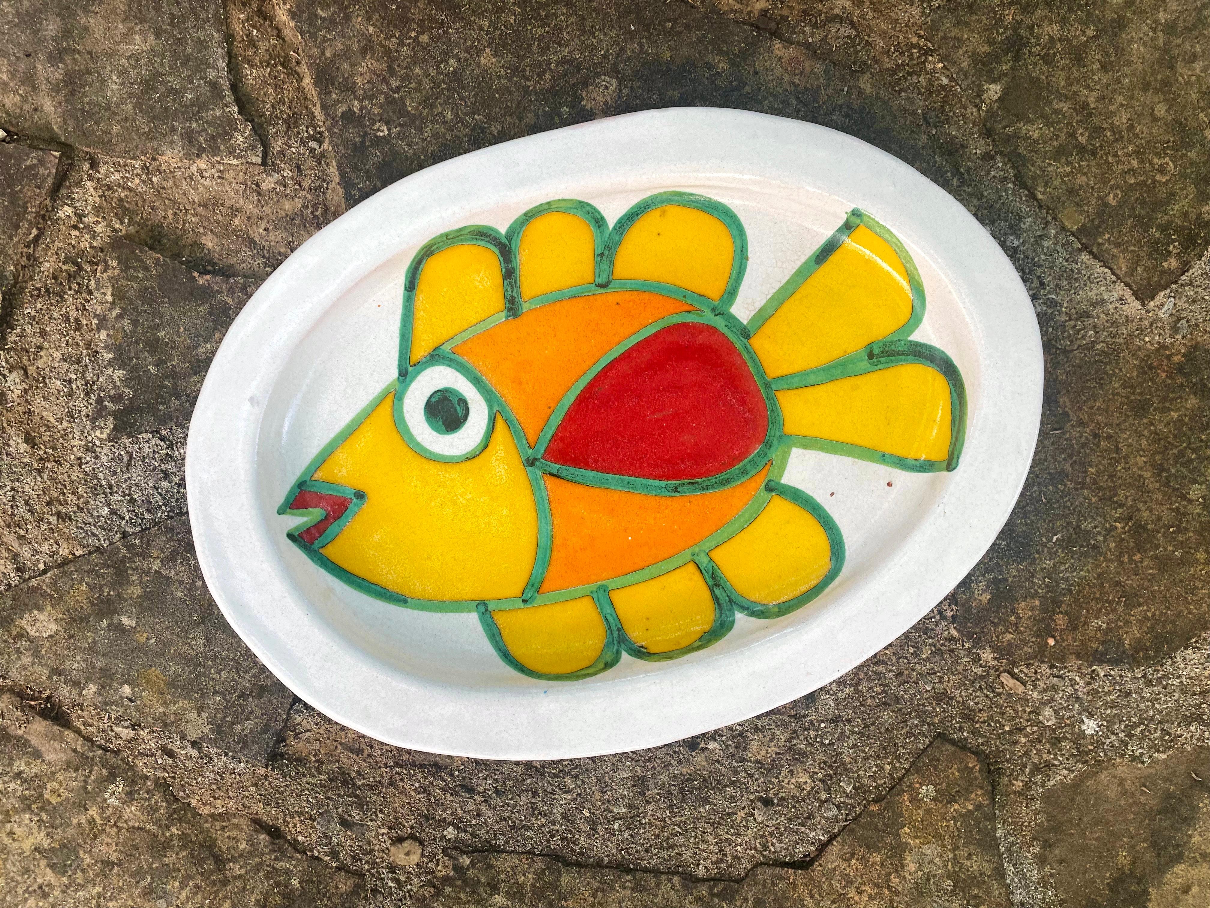 Large Giovanni Desimone Mid-Century Modern Italian Ceramic Fish Platter Tray In Good Condition In Chattanooga, TN