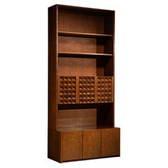 Grande libreria Giuseppe Rivadossi in Oak Oak intagliato, Italia anni '70