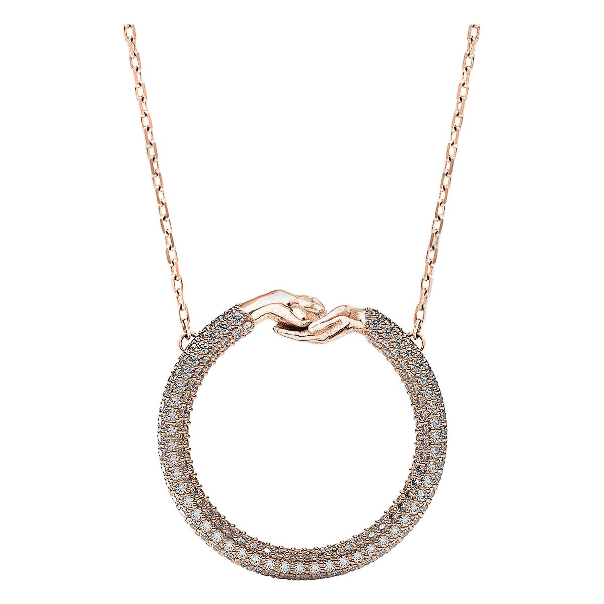 Large Give and Receive 18 Carat Rose Gold Pendant Pave Set with White Diamonds For Sale
