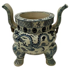 Large Glamorous Blue & White Chinoiserie Planter Urn