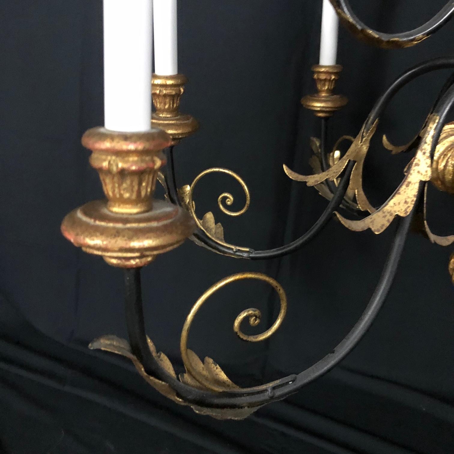 Large Glamorous Regency Style Italian Twelve Arm Black and Gold Chandelier 4