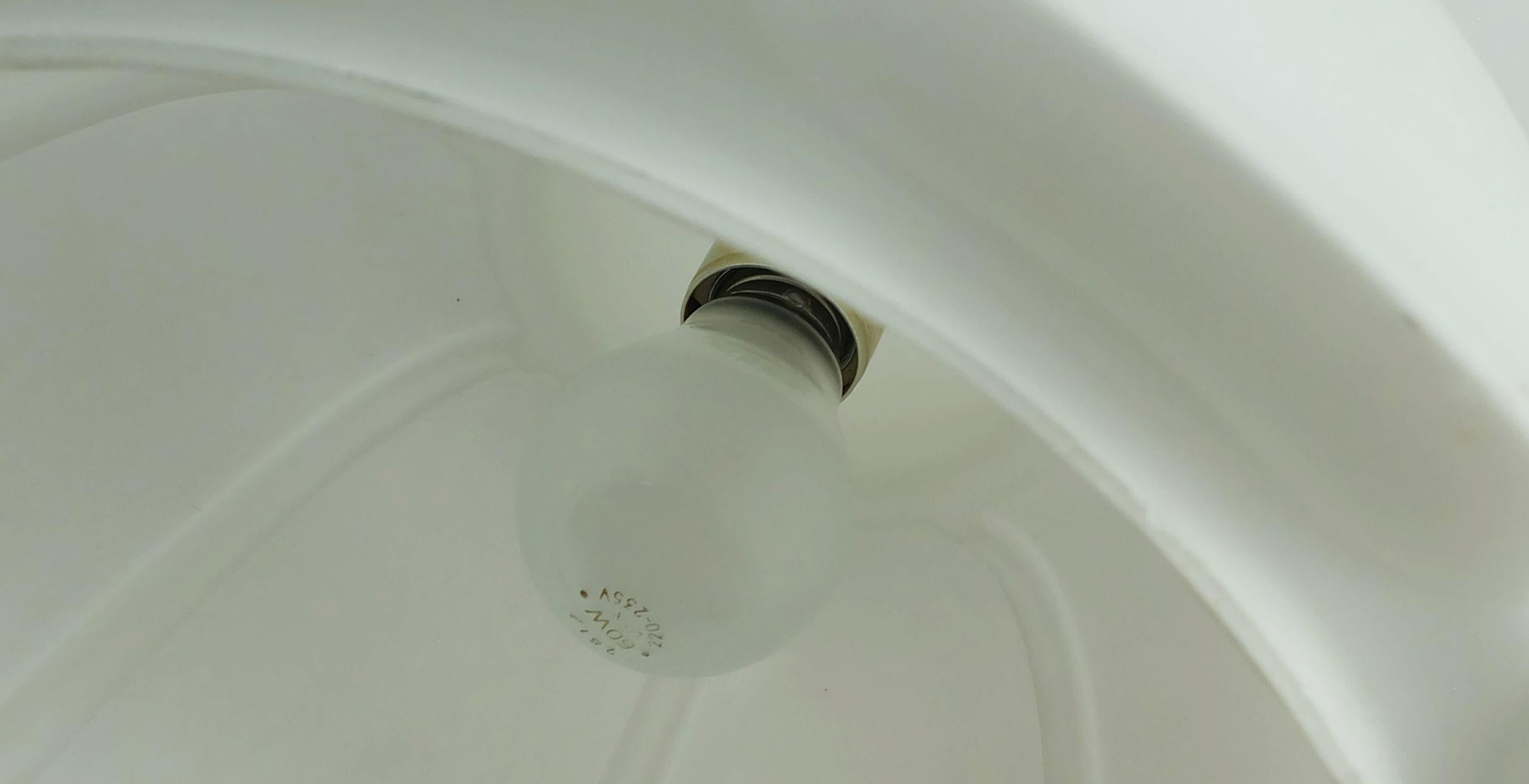 Late 20th Century large glashuette limburg PENDANT LIGHT white flower shaped opaline glass shade For Sale
