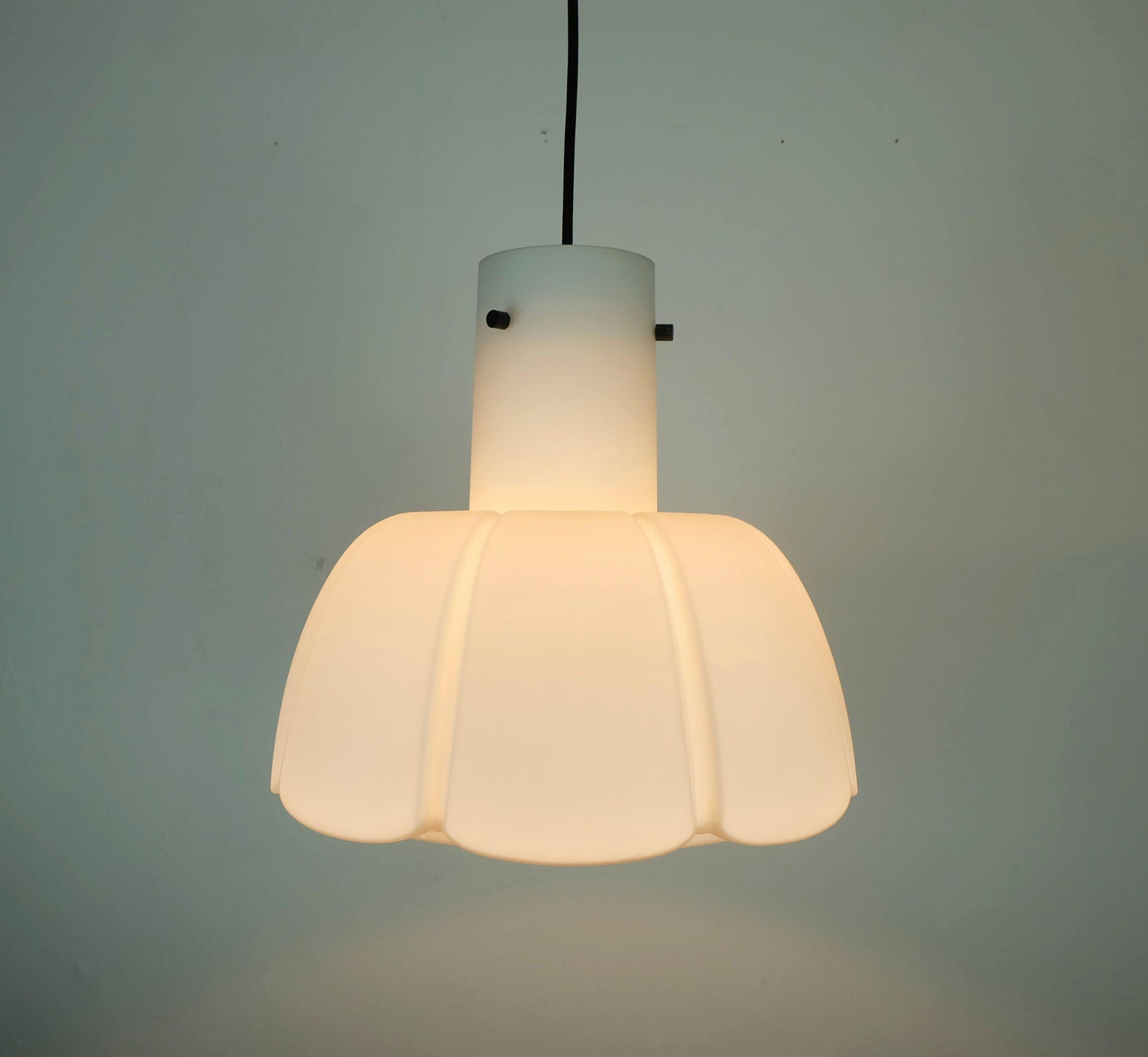Glass large glashuette limburg PENDANT LIGHT white flower shaped opaline glass shade For Sale
