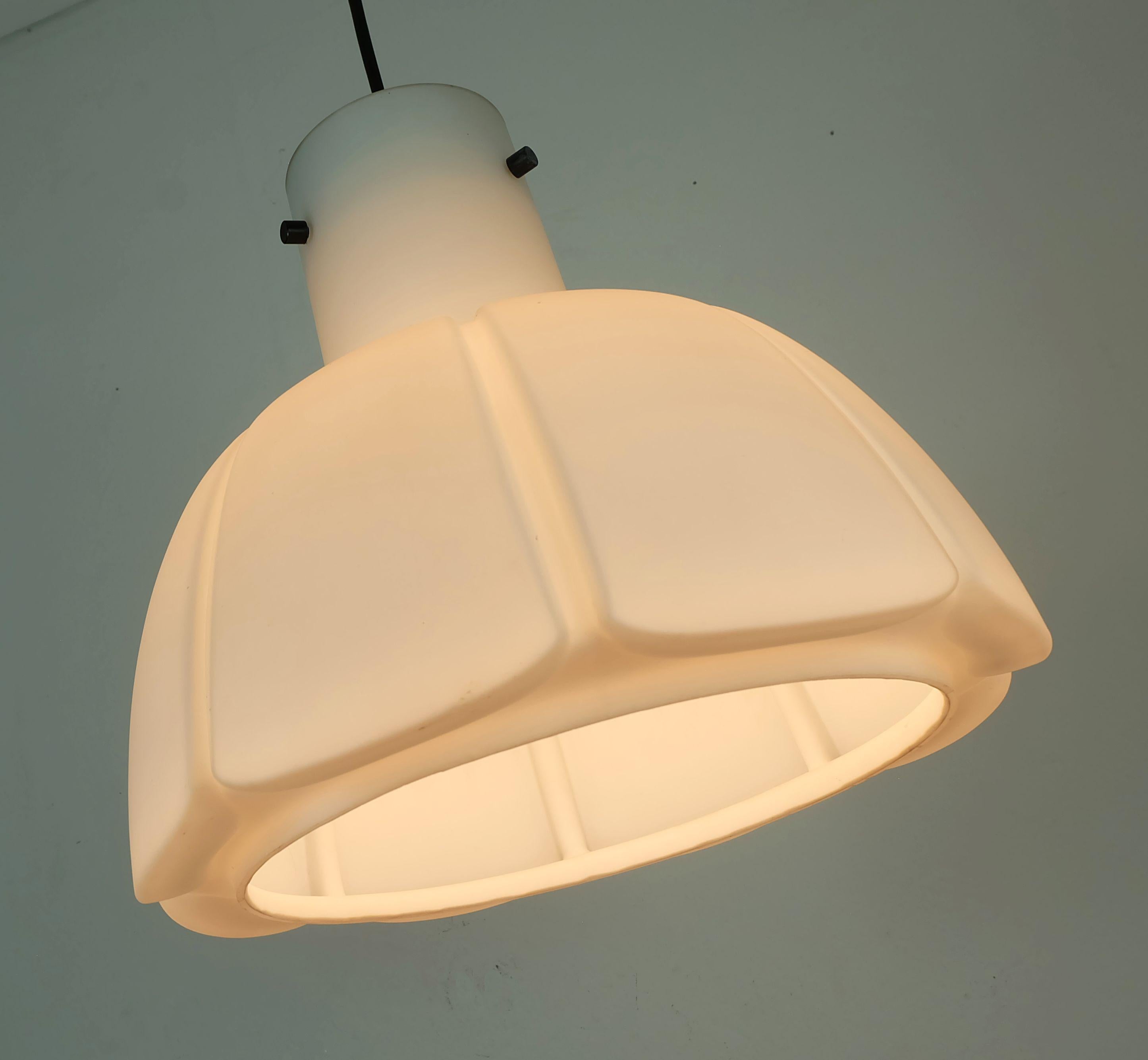 large glashuette limburg PENDANT LIGHT white flower shaped opaline glass shade For Sale 1