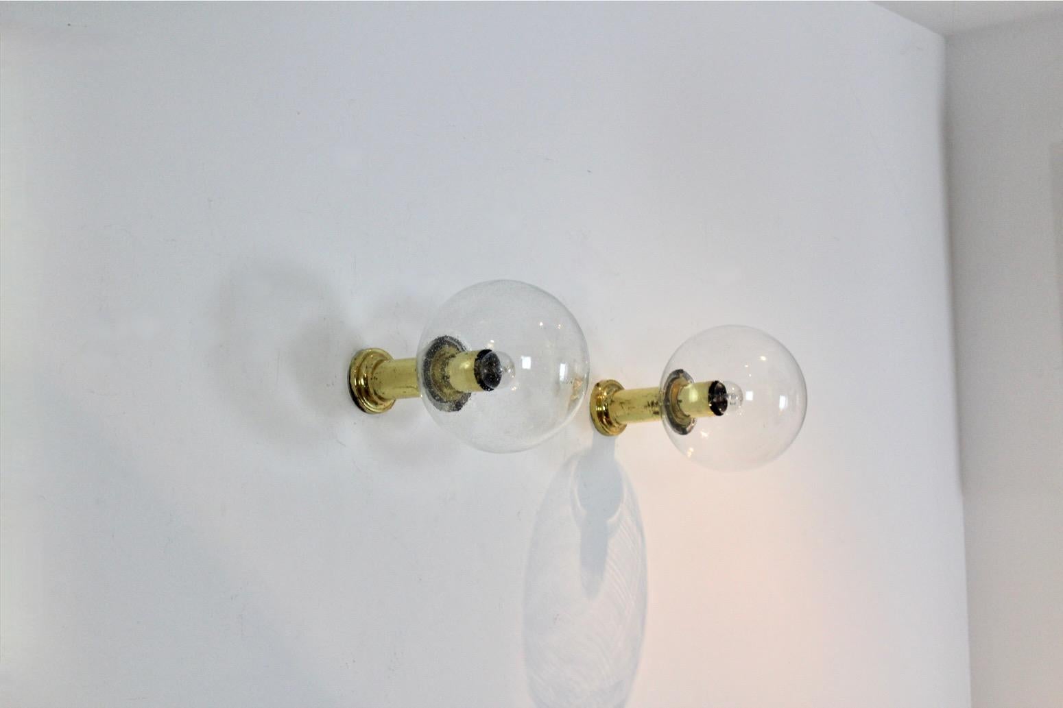 Large Glashütte Limburg Brass & Glass Globe Flush Mount, Stock of Six For Sale 2