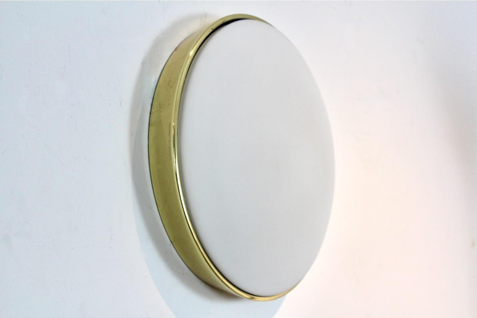 Large Glashütte Limburg Brass & Opaline Glass Wall Light, Stock of 9 For Sale 5