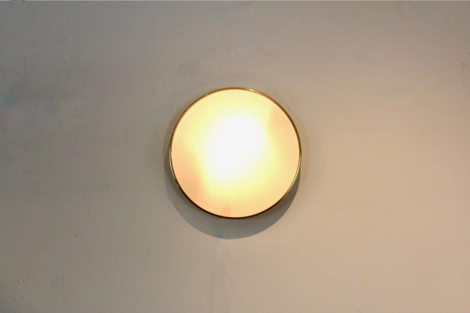 Mid-Century Modern Large Glashütte Limburg Brass & Opaline Glass Wall Light, Stock of 9 For Sale