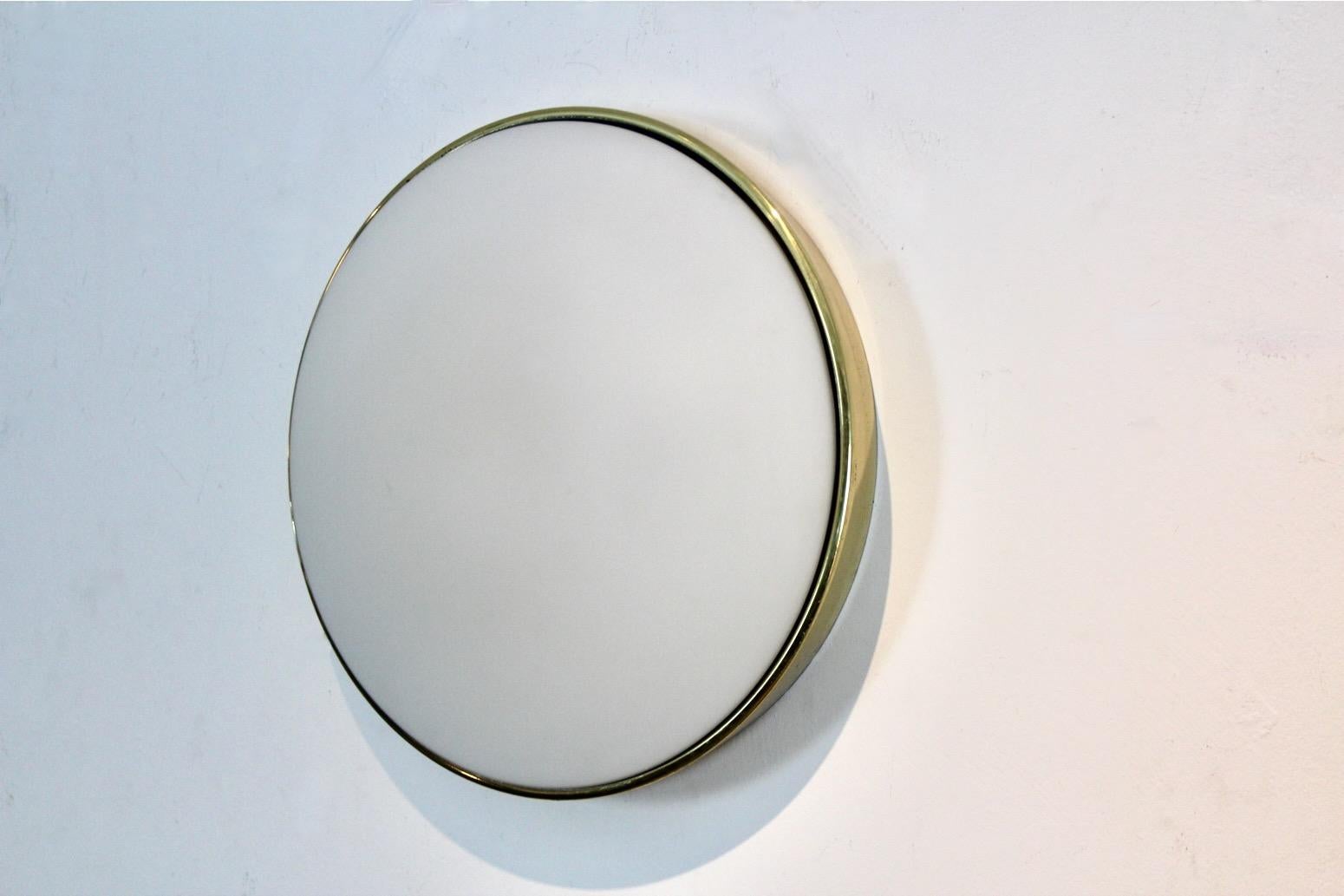 German Large Glashütte Limburg Brass & Opaline Glass Wall Light, Stock of 9 For Sale