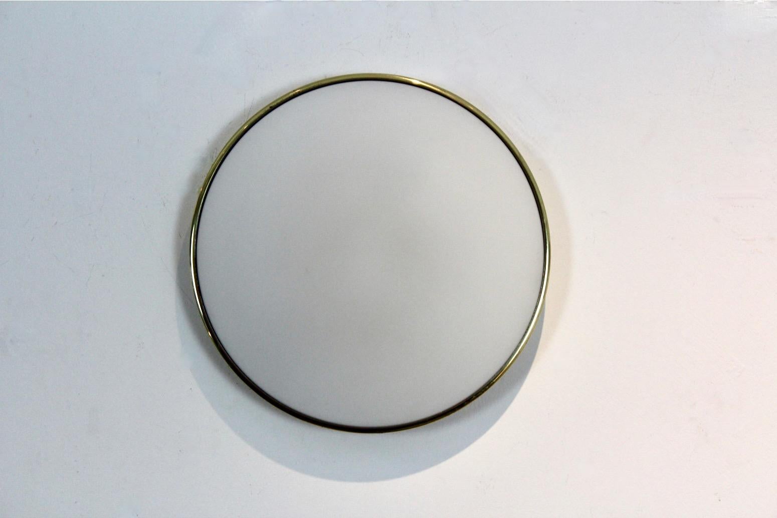 Large Glashütte Limburg Brass & Opaline Glass Wall Light, Stock of 9 In Good Condition For Sale In Voorburg, NL
