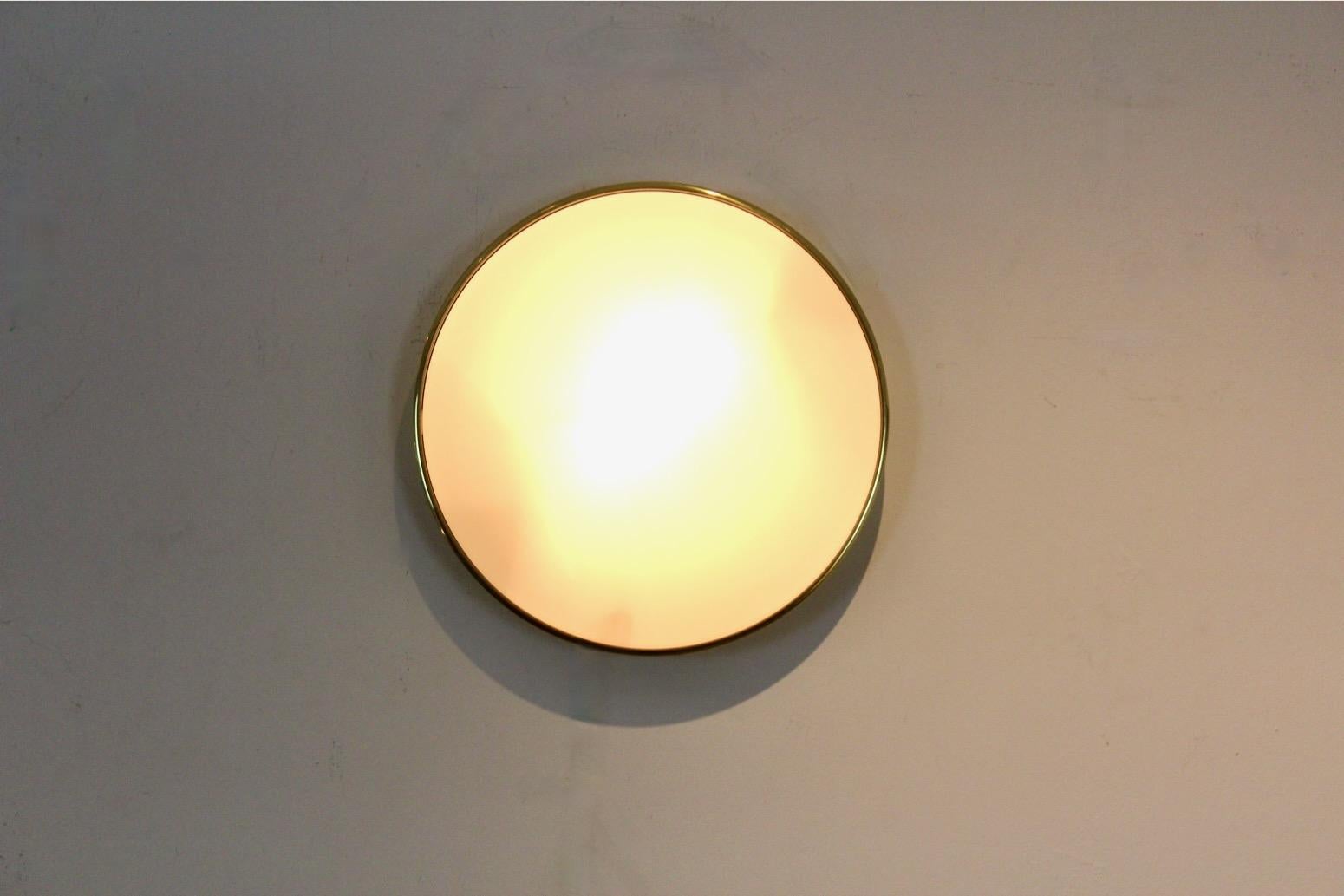 20th Century Large Glashütte Limburg Brass & Opaline Glass Wall Light, Stock of 9 For Sale