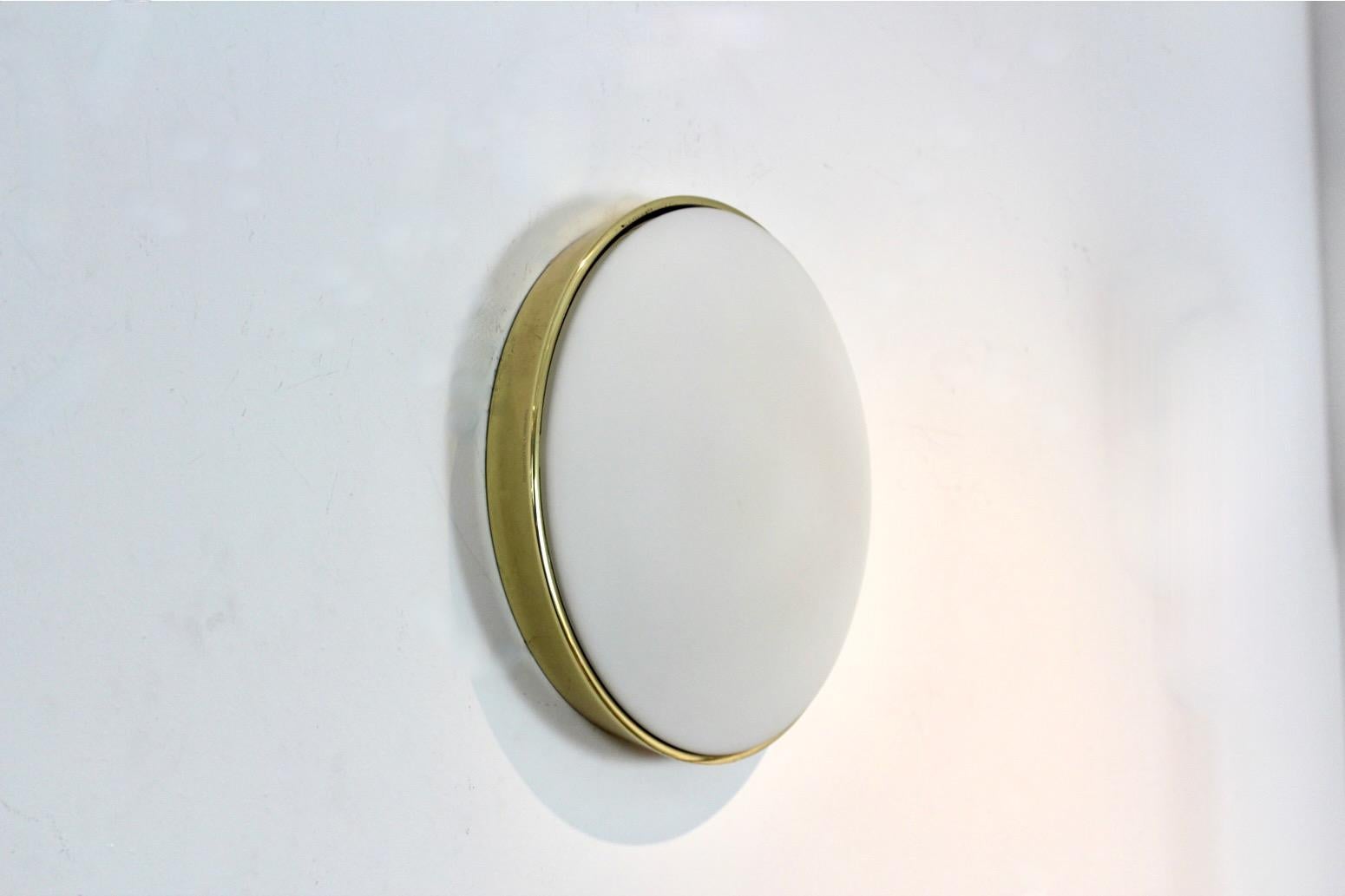 Large Glashütte Limburg Brass & Opaline Glass Wall Light, Stock of 9 For Sale 2