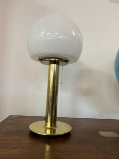 Large Glashutte Limburg Modern Opaline & Brass Table Lamp 1970s by Karl Springer