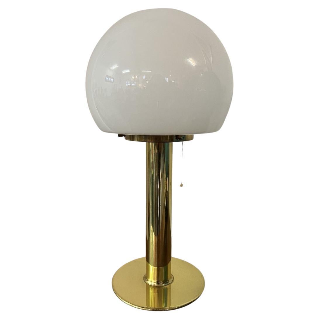 Large Glashutte Limburg Modern Opaline & Brass Table Lamp 1970s by Karl Springer