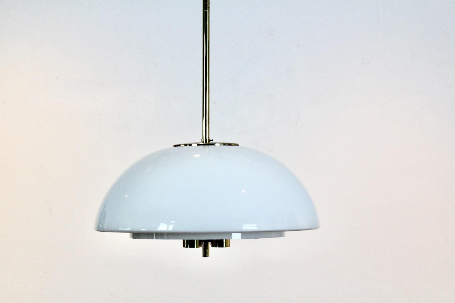 Large Glashütte Limburg Mushroom Pendant Light in Opal Glass and Brass For Sale 6