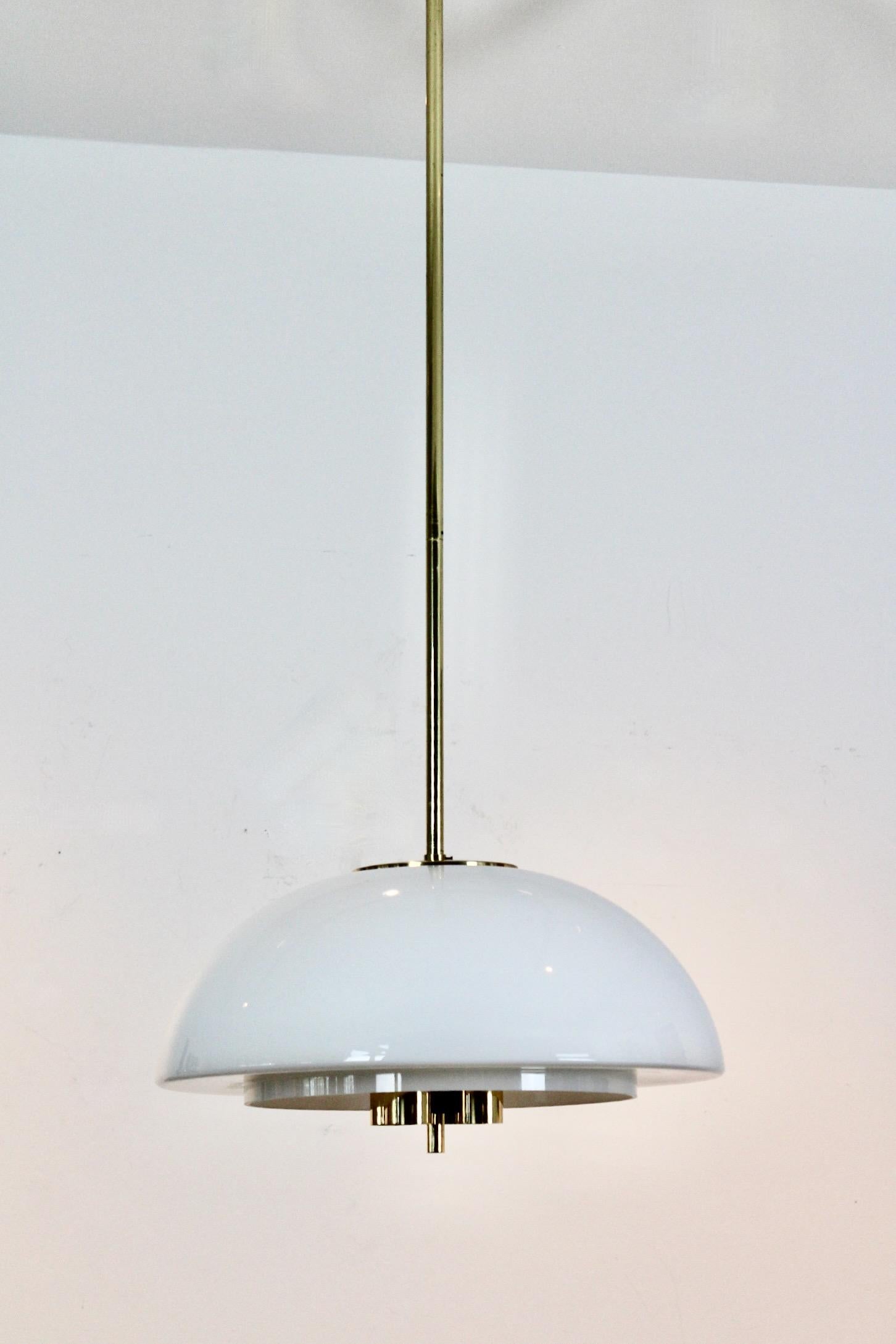 Large Glashütte Limburg Mushroom Pendant Light in Opal Glass and Brass For Sale 7
