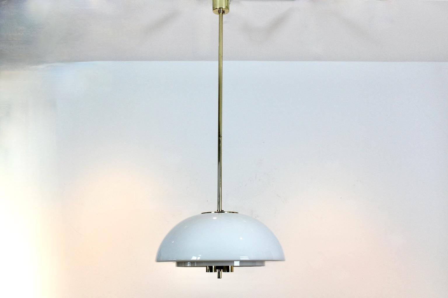 Large Glashütte Limburg Mushroom Pendant Light in Opal Glass and Brass For Sale 8