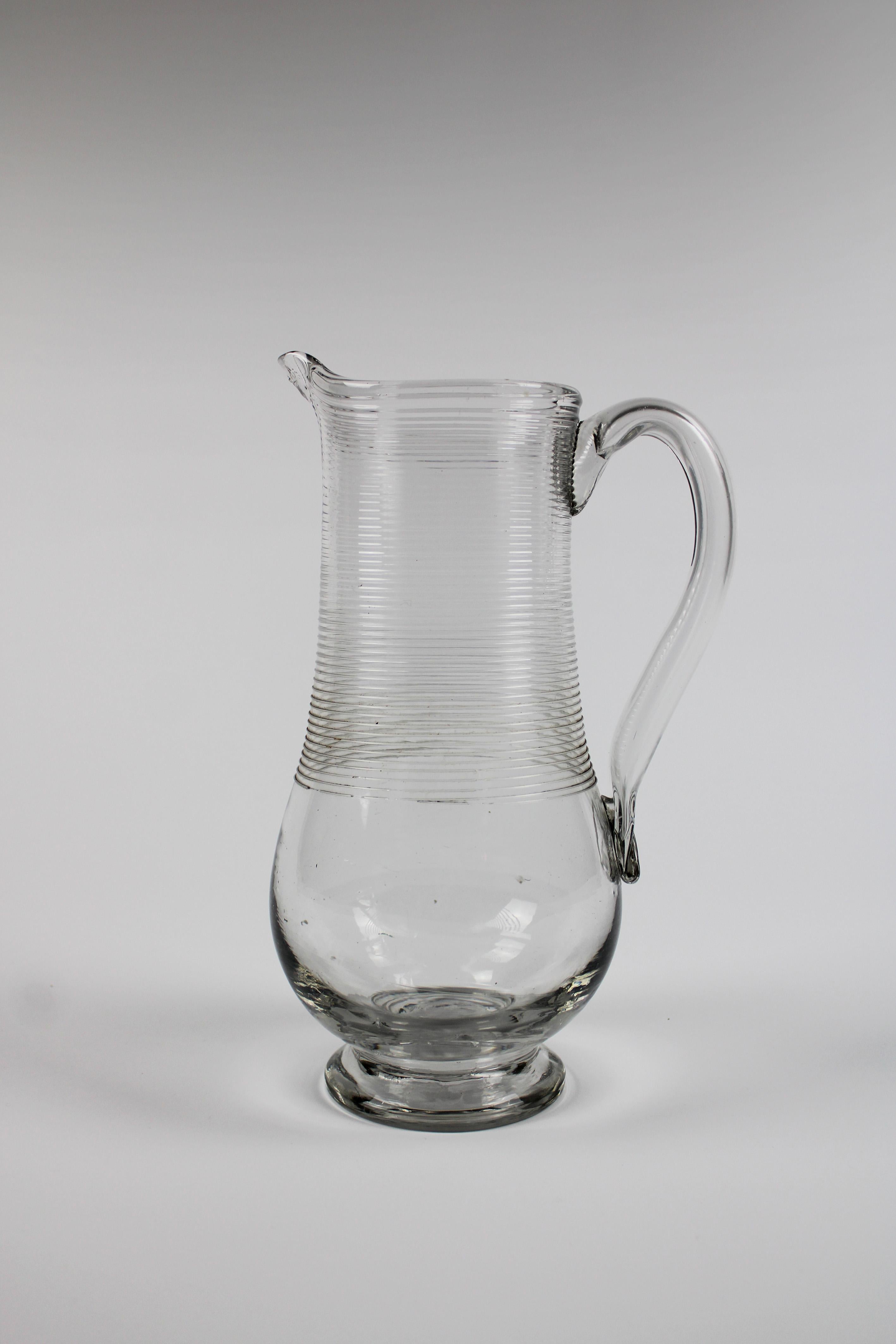 Louis XV Large Glass 18th Century Normandy Pitcher Caraf Bresle Valley Mouth Blown France For Sale