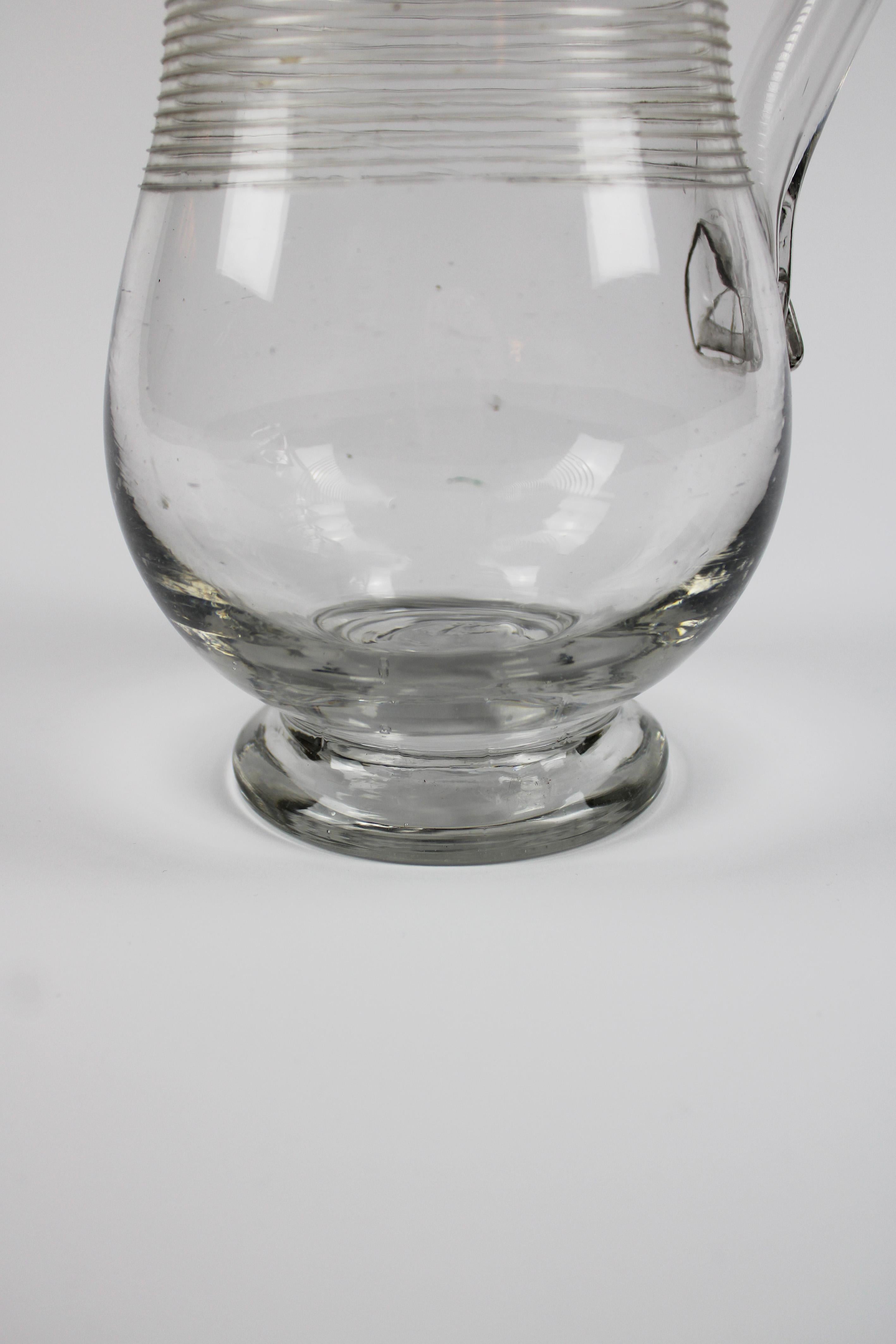 Large Glass 18th Century Normandy Pitcher Caraf Bresle Valley Mouth Blown France For Sale 3