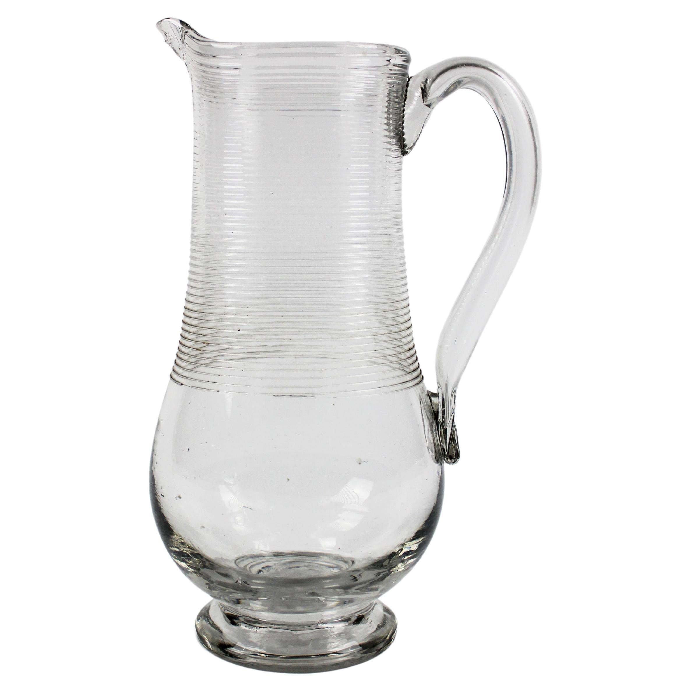 Large Glass 18th Century Normandy Pitcher Caraf Bresle Valley Mouth Blown France For Sale